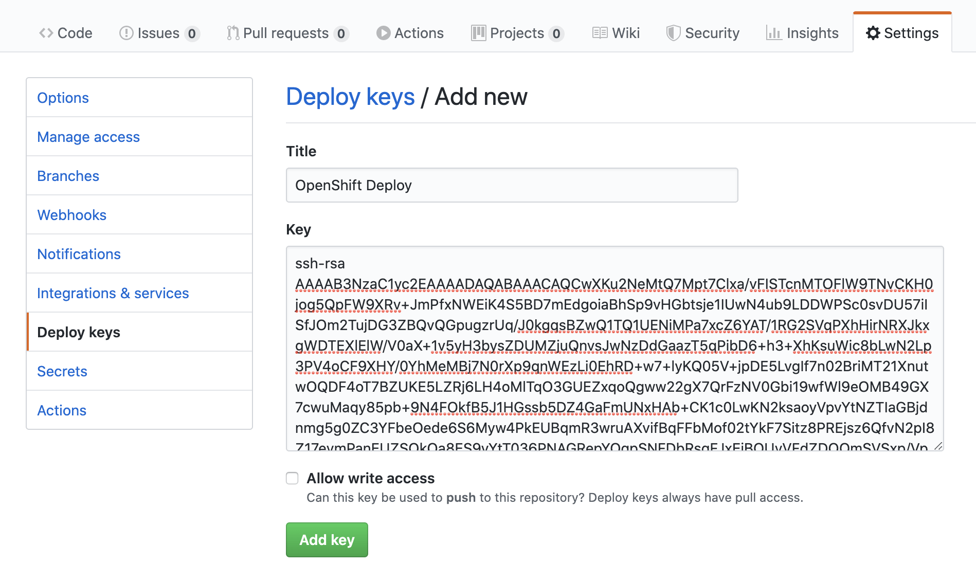 GitHub Private Deploy Settings Add Key