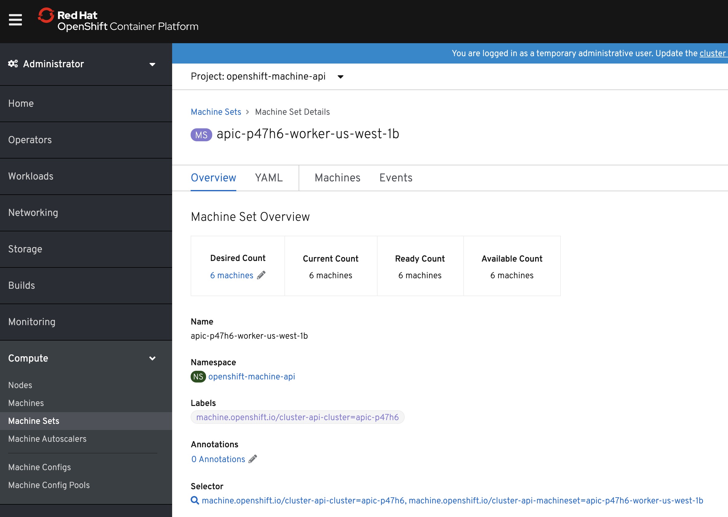 Machine Set Details on OpenShift